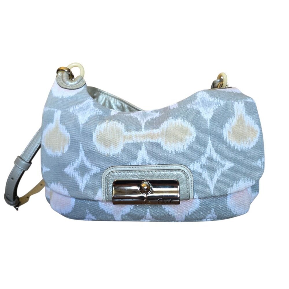 Coach Kristin Ikat Shimmer Hobo Silver Gray Metallic Op Art Shoulder Bag Rare - Picture 5 of 16